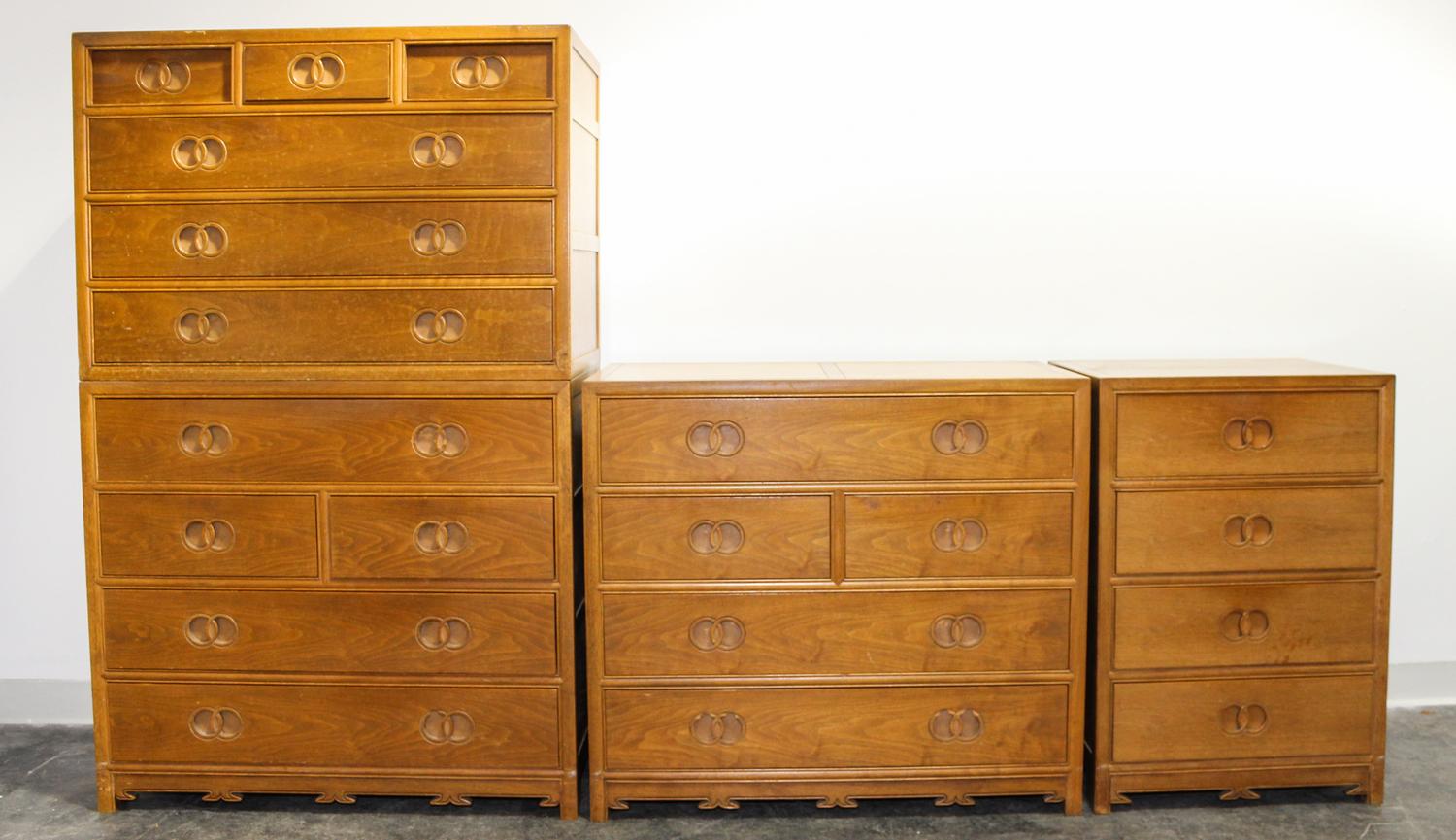 Baker Furniture, AMERICAN, SECOND HALF 20TH CENTURY, a bedroom suite comprising two matching dressers, a small chest of drawers and a c