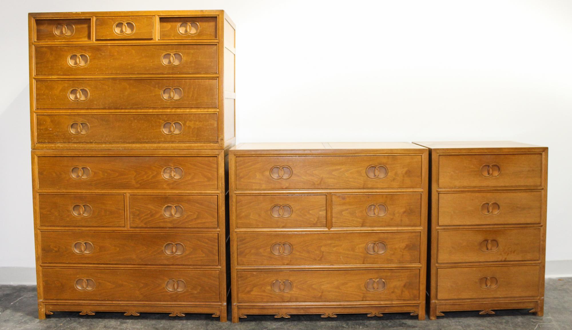 Baker Furniture, AMERICAN, SECOND HALF 20TH CENTURY, a bedroom suite comprising two matching dressers, a small chest of drawers and a c