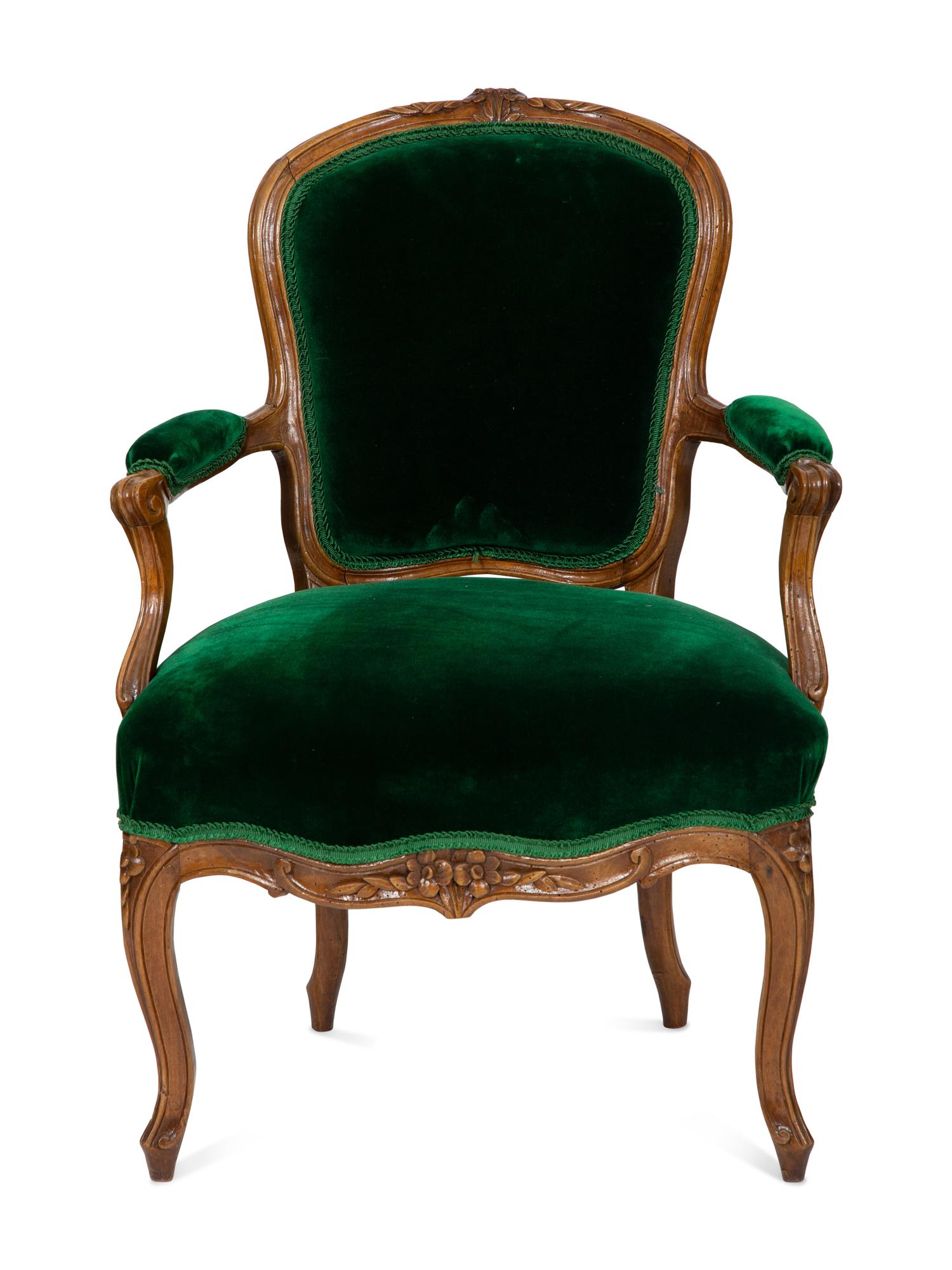 Four Louis XV Style Walnut Fauteuils