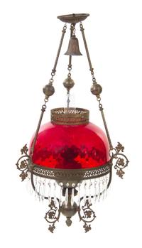 A Victorian Brass Chandelier, Height 34 inches x diameter 18 inches.