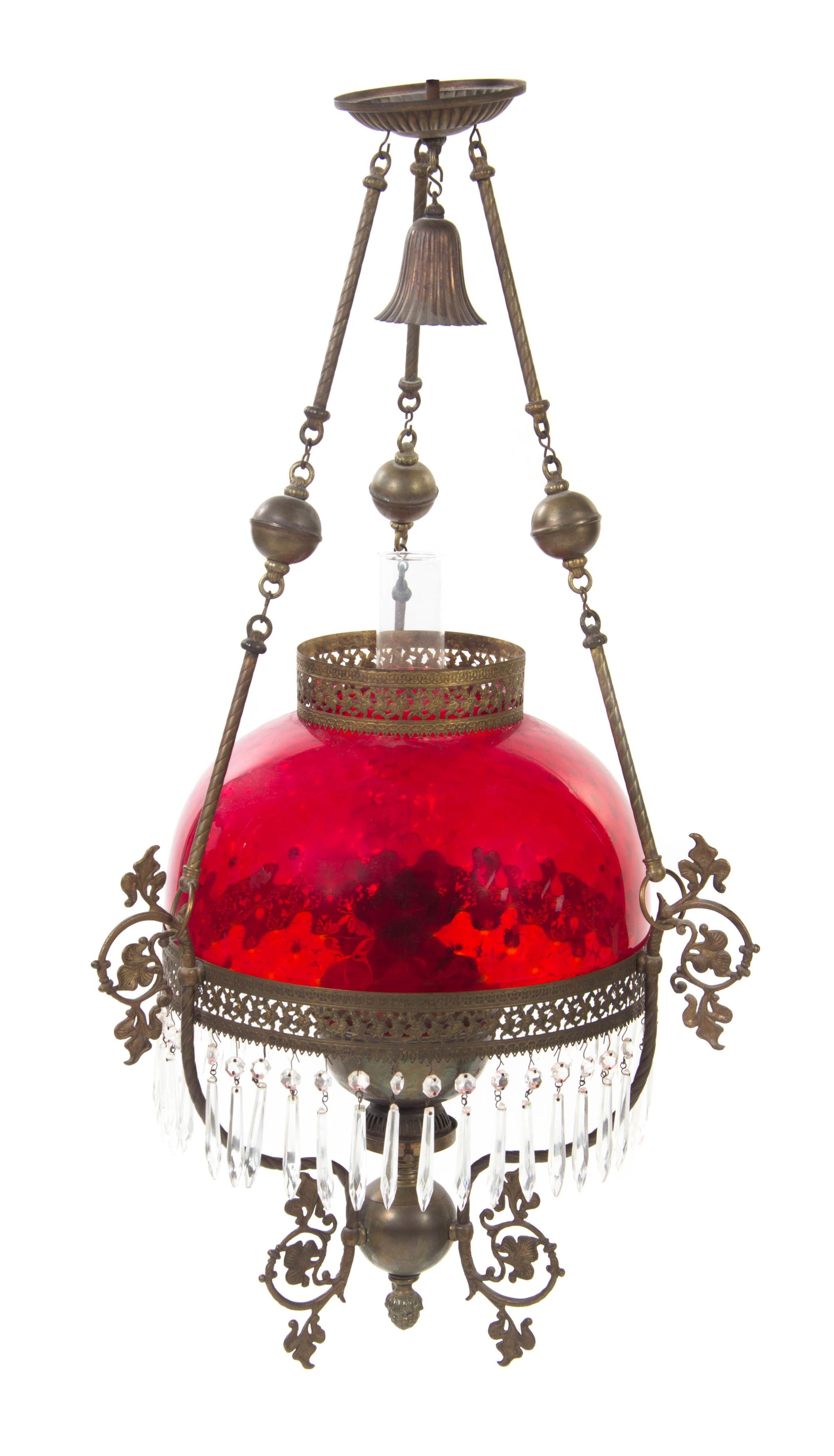 A Victorian Brass Chandelier, Height 34 inches x diameter 18 inches.