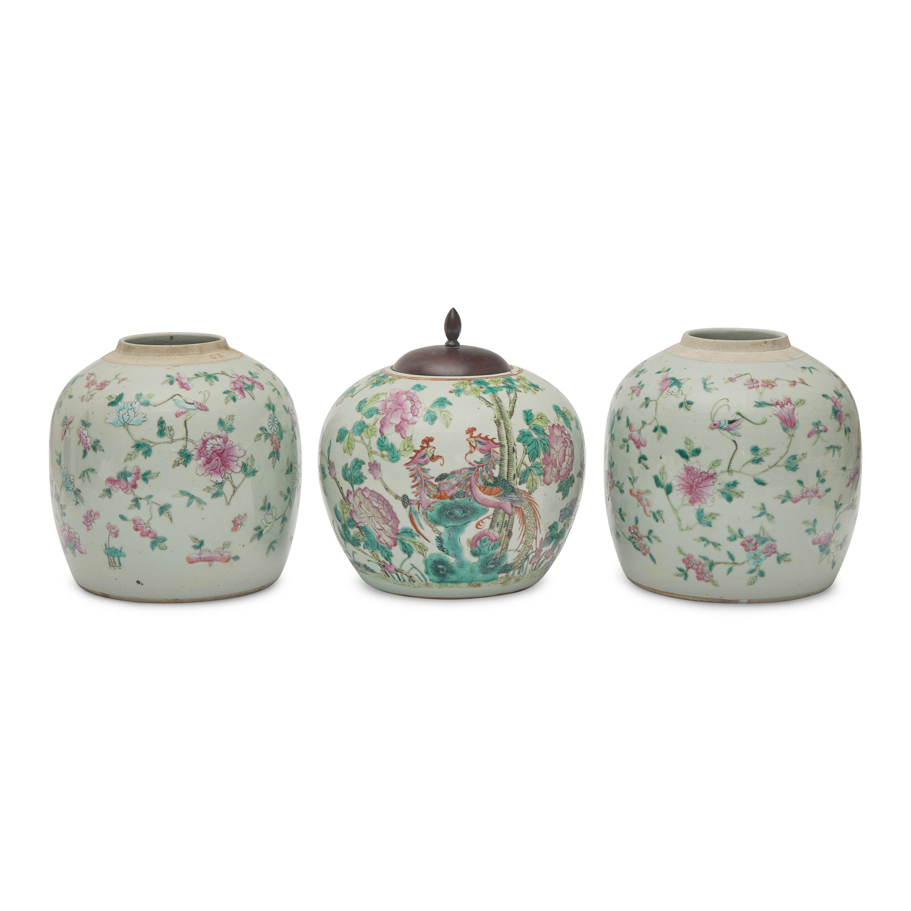 Three Chinese Porcelain Famille Rose Ginger Jars