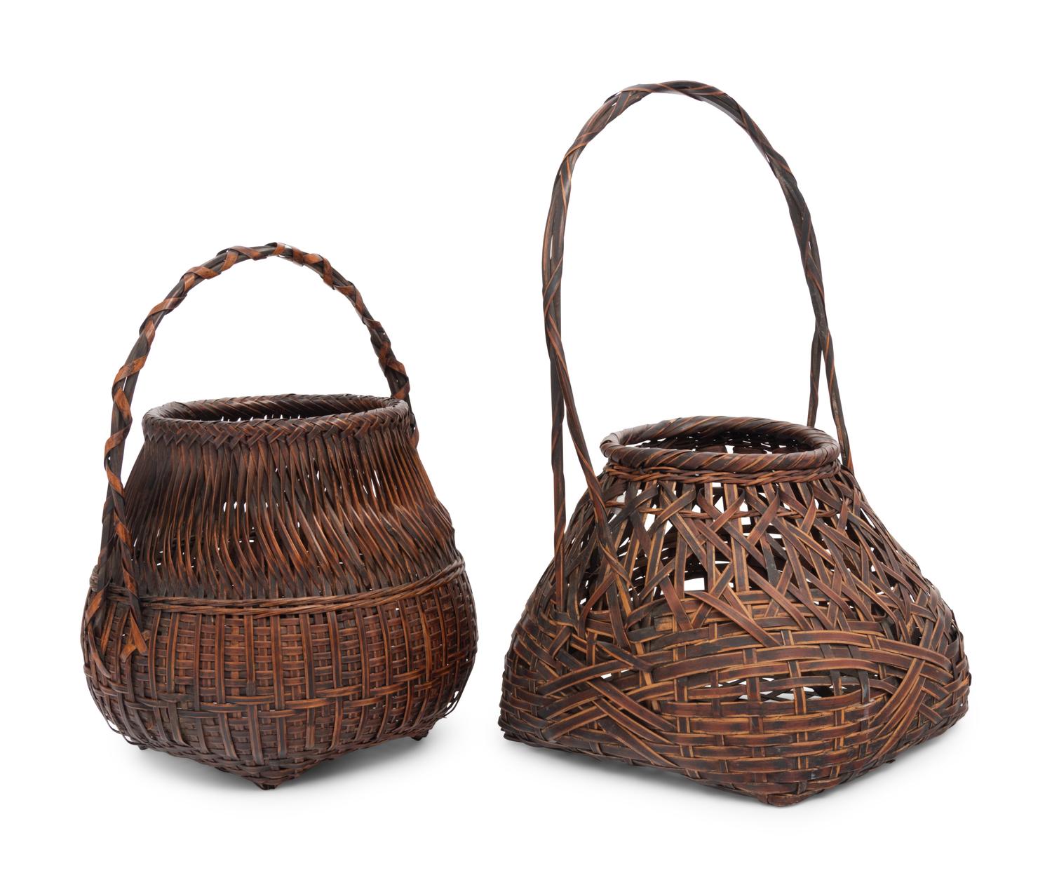 Two Japanese Ikebana Bamboo Flower Arranging Baskets