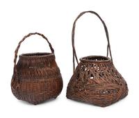 Two Japanese Ikebana Bamboo Flower Arranging Baskets