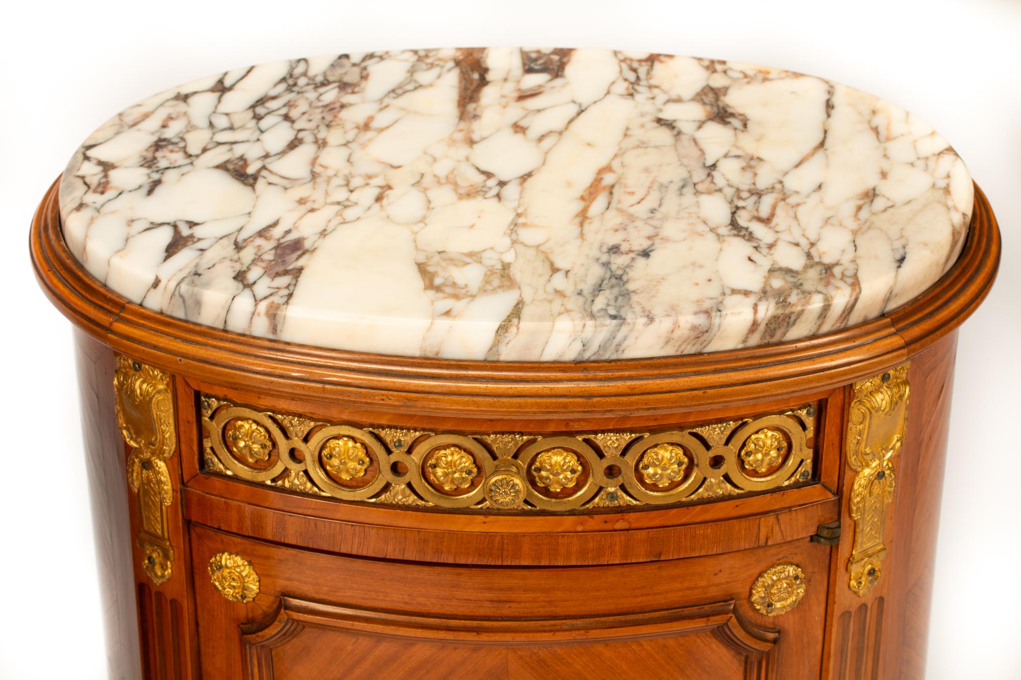 A Pair of Louis XVI Style Gilt Bronze Mounted Marble-Top Side Tables