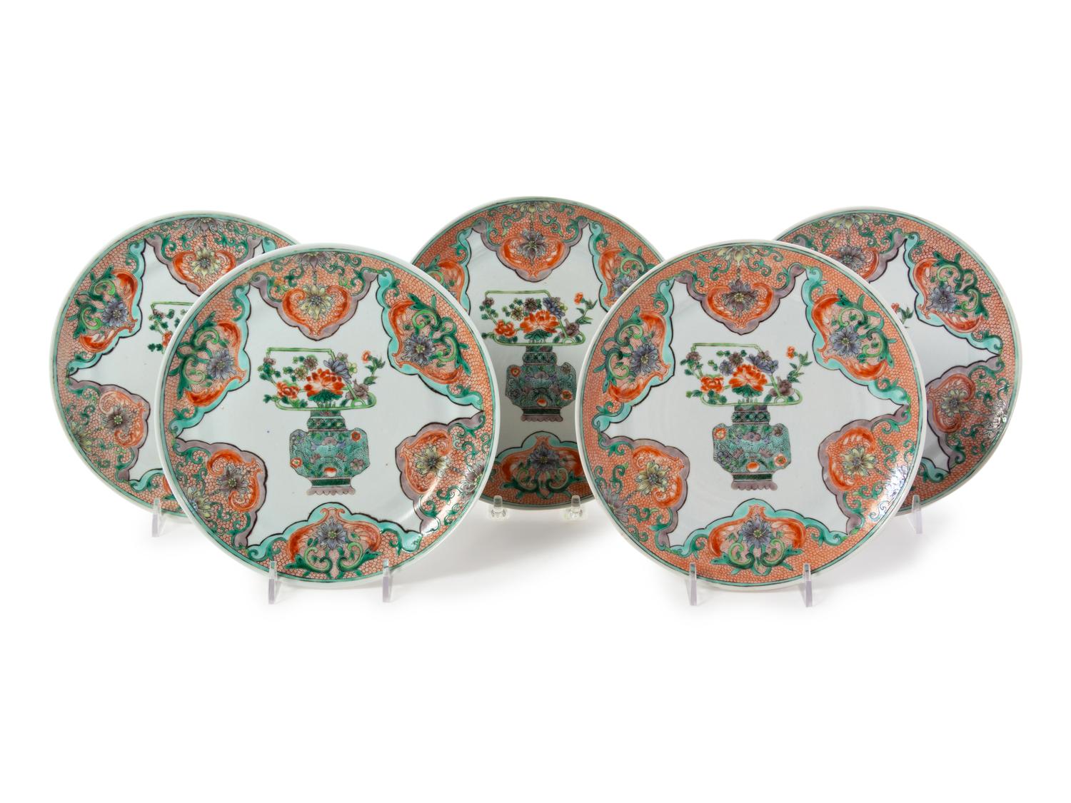 Five Chinese Export Famille Verte Porcelain Plates