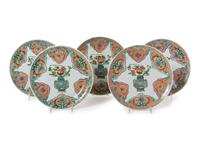 Five Chinese Export Famille Verte Porcelain Plates