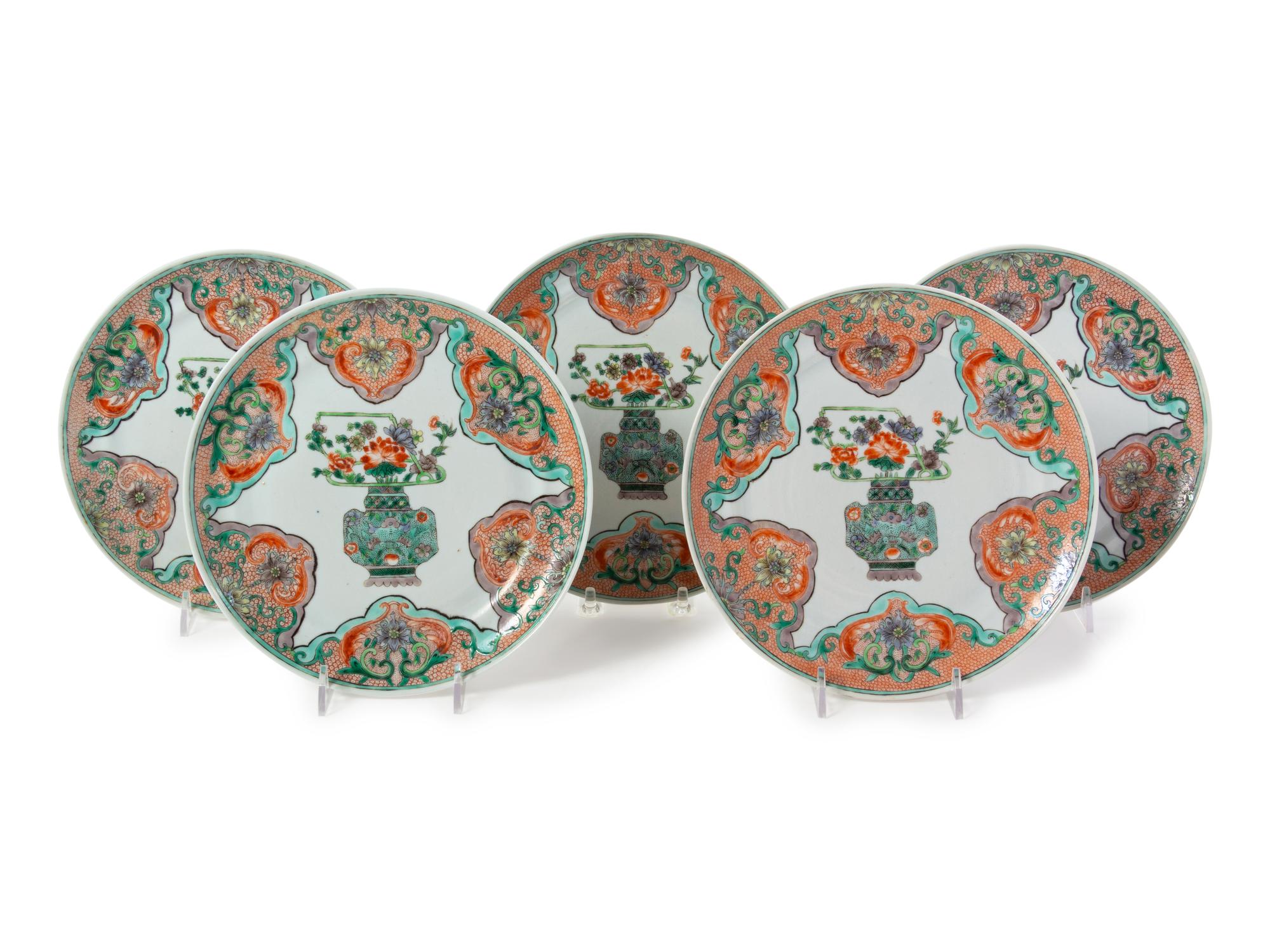 Five Chinese Export Famille Verte Porcelain Plates