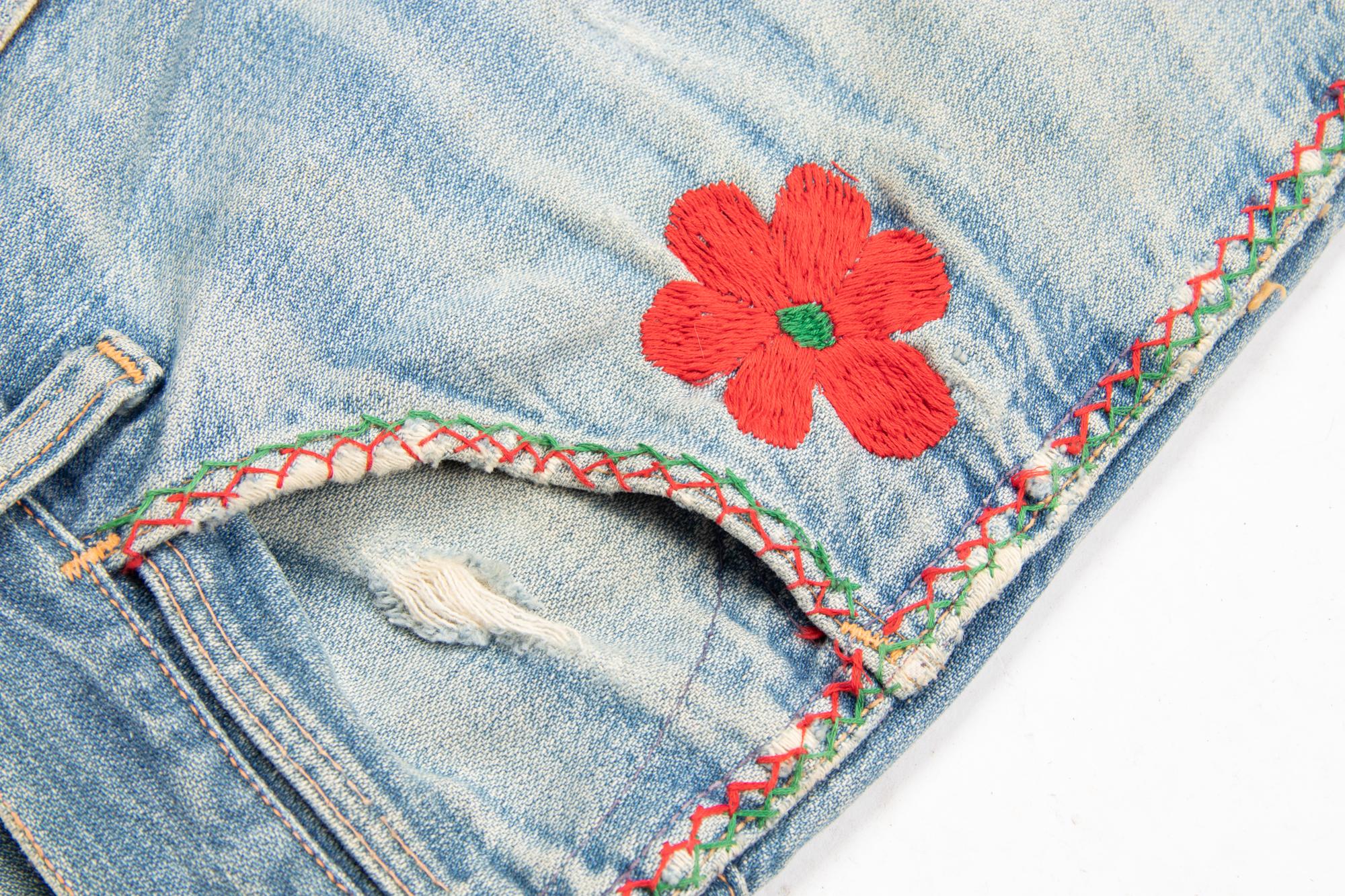 Two Denim Bottoms; One Pair of Patched Wrangler Jeans, One Levis Skirt, 1960s-1970s