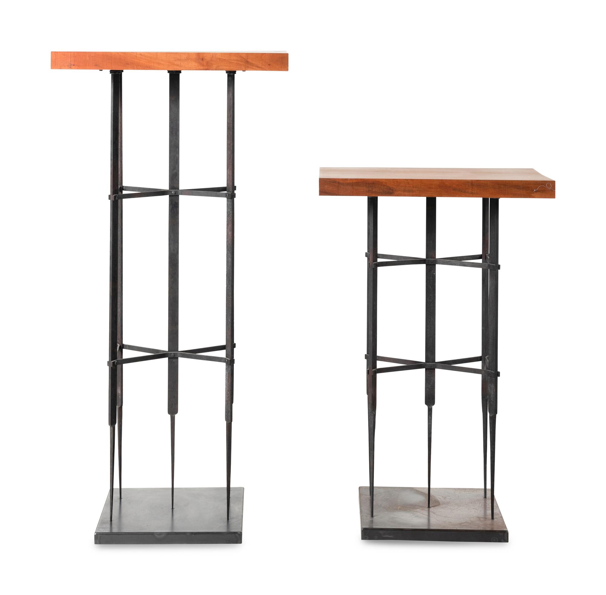 Two Contemporary Iron and Cherry Pedestals