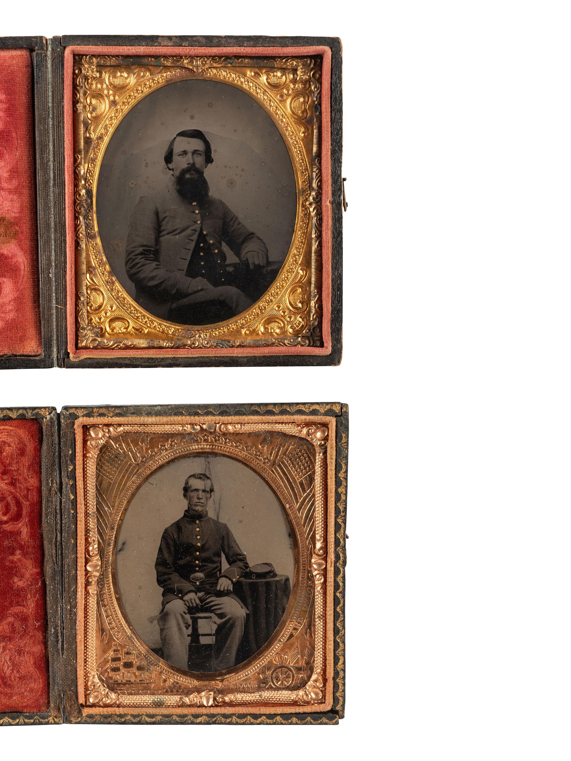 [CIVIL WAR]. 4 sixth plate portraits of soldiers wearing frock coats.