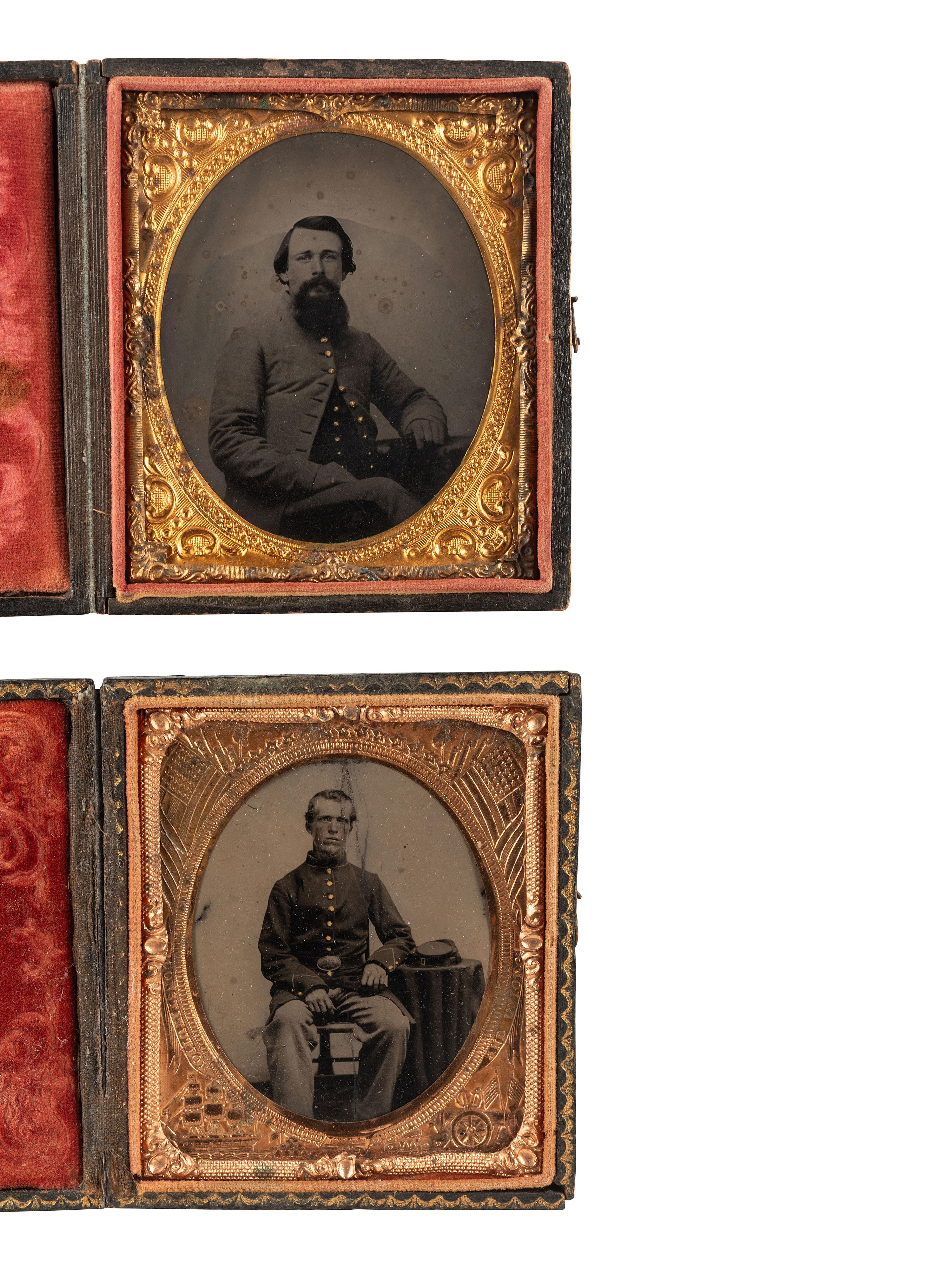 [CIVIL WAR]. 4 sixth plate portraits of soldiers wearing frock coats.