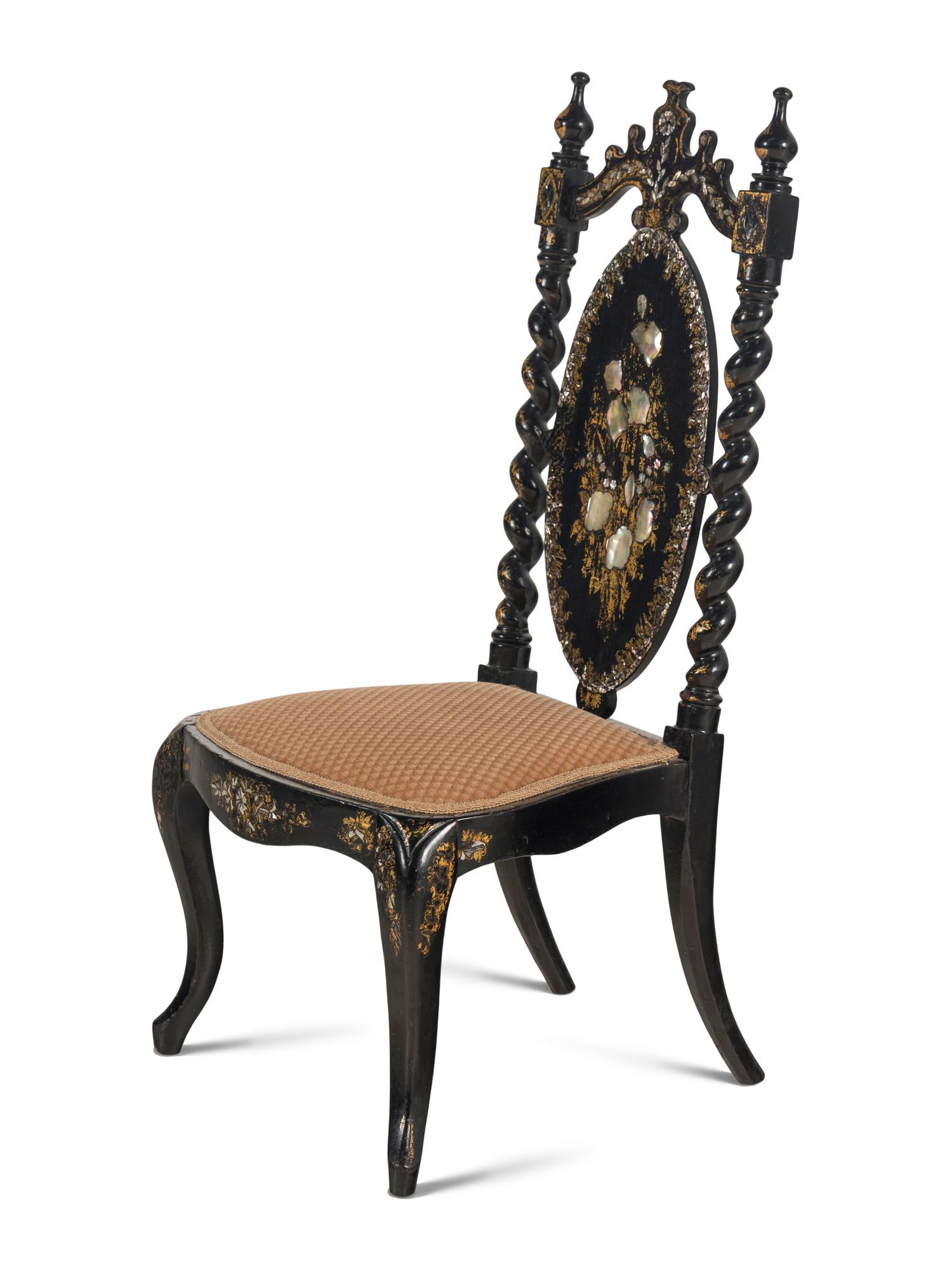 A Victorian Mother-of-Pearl Inlaid Ebonized Side Chair