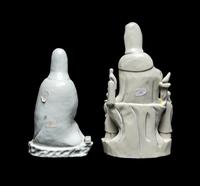 Two Chinese Blanc-de-Chine Porcelain Figural Groups of Guanyin