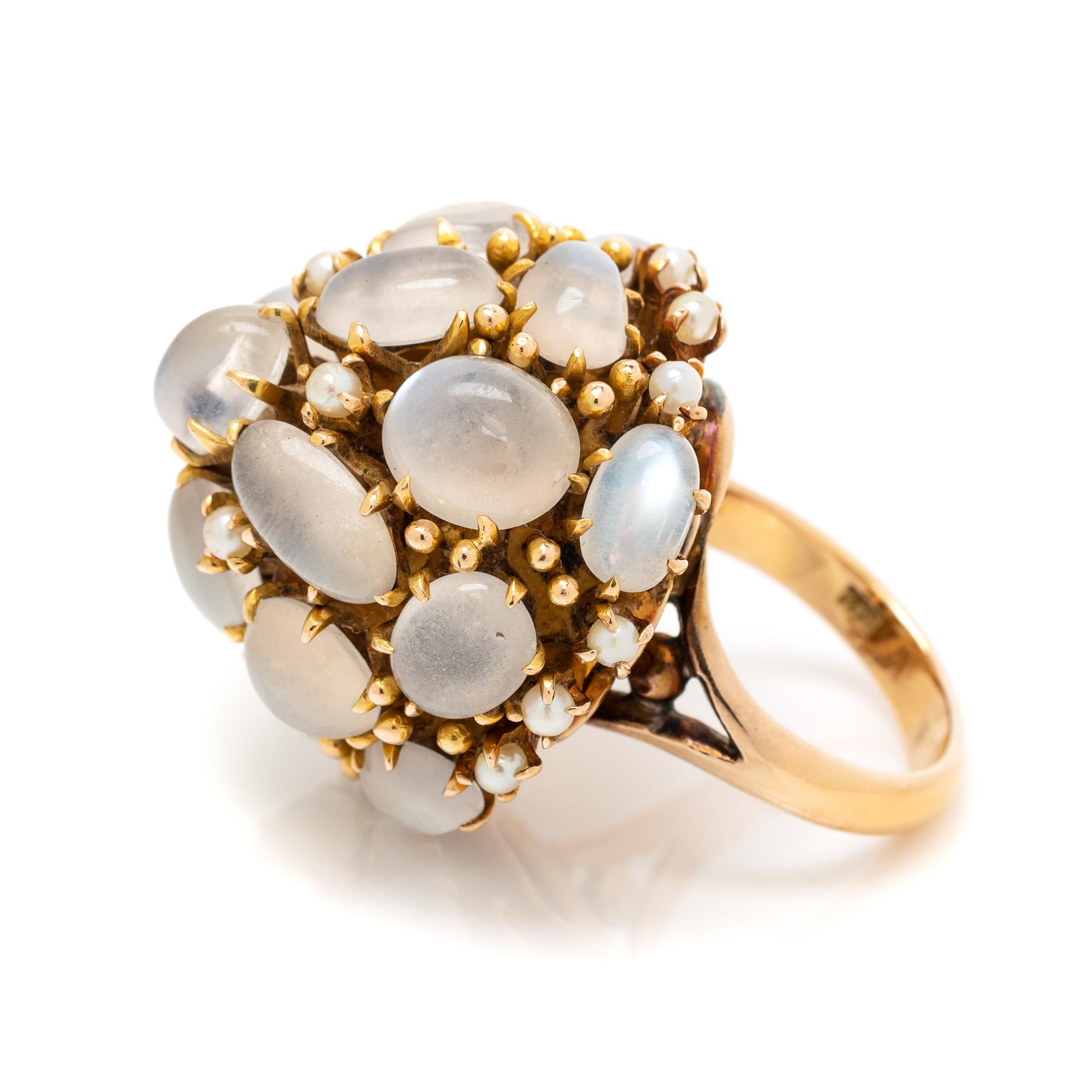 MOONSTONE AND CULTURED PEARL RING