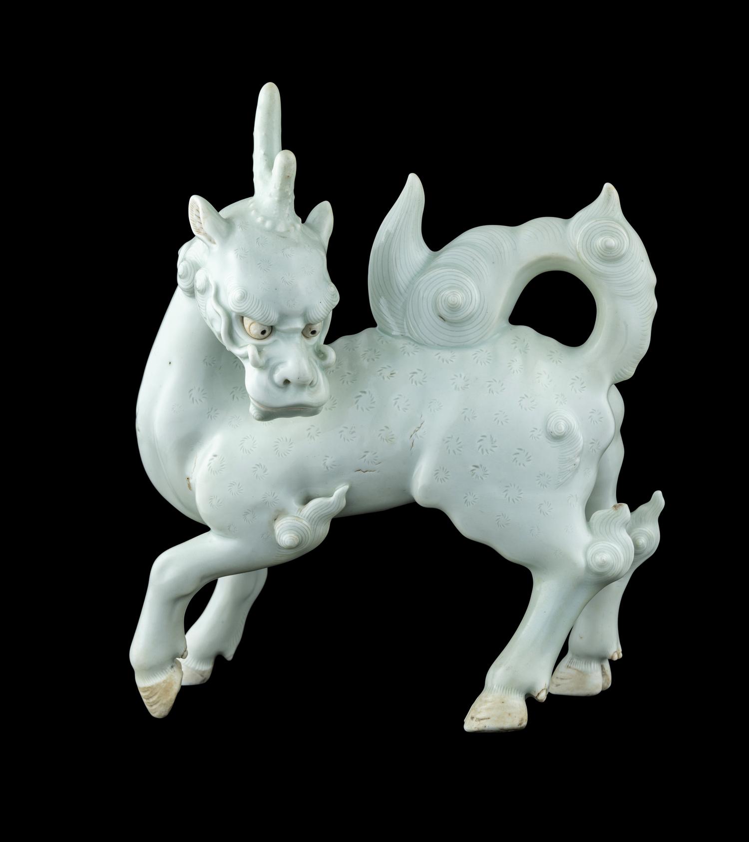 A Japanese White Glazed Porcelain Figure of Kirin