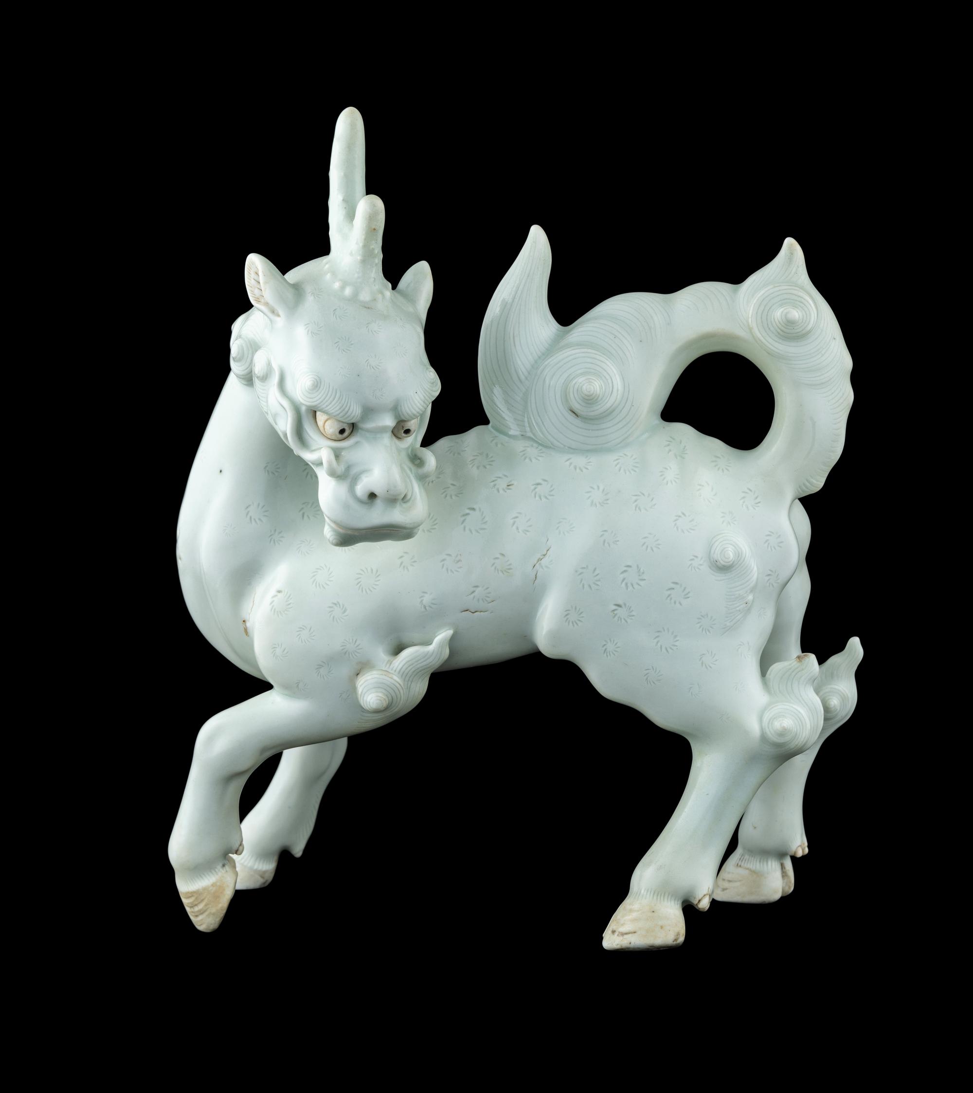 A Japanese White Glazed Porcelain Figure of Kirin
