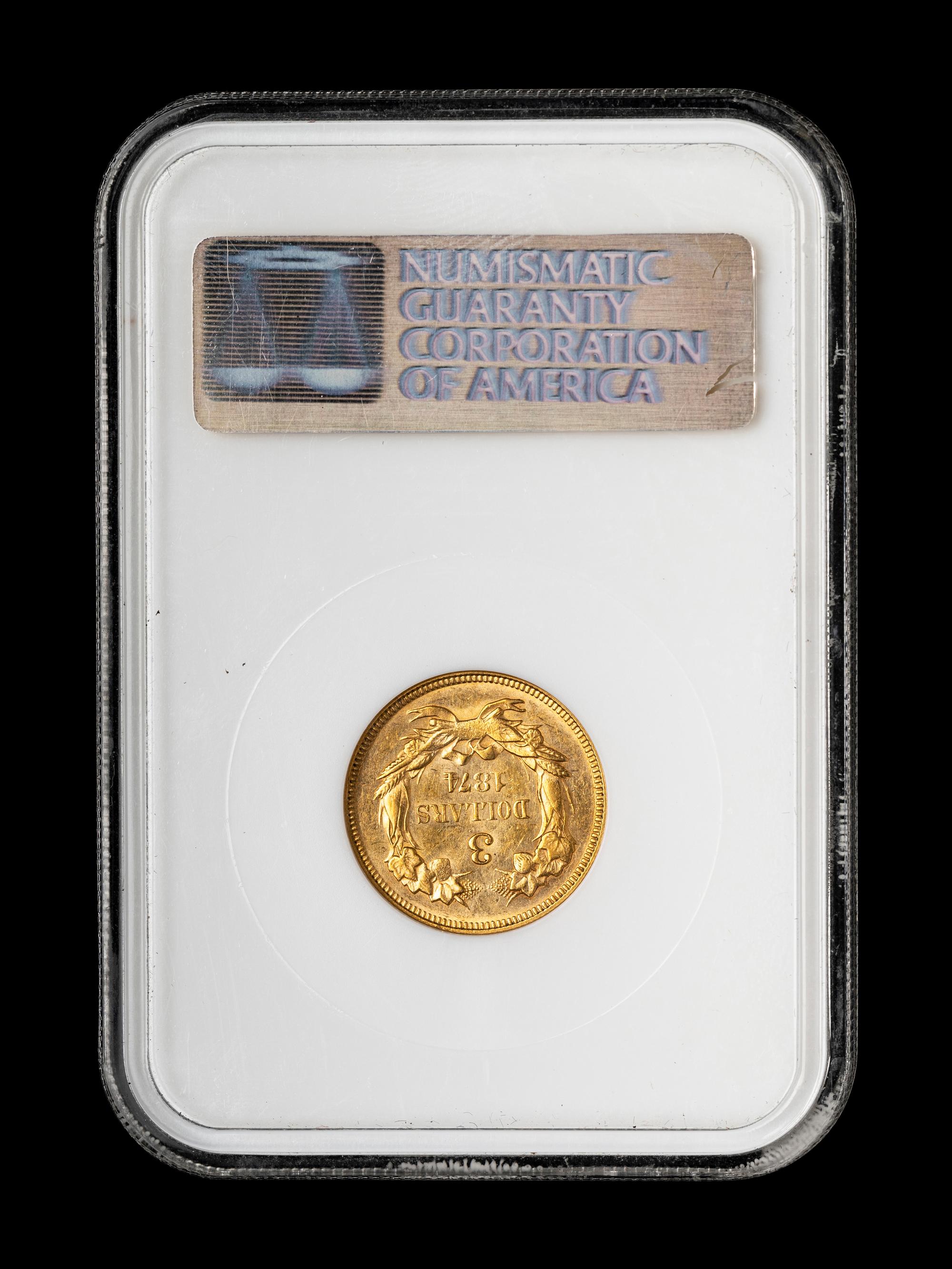 An 1874 Indian Princess $3 Gold Coin (NGC MS61)