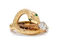 A Yellow Gold, Diamond, and Emerald Serpent Ring, 4.70 dwts.