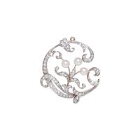MARCUS & CO., EDWARDIAN, DIAMOND AND PEARL BROOCH