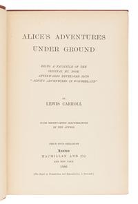 DODGSON, Charles Lutwidge ("Lewis Carroll") (1832-1898). Alice's Adventures Under Ground . Being A Facsimile Of The Original MS. Book Afterwards Developed Into "Alice's Adventures In Wonderland." London: Macmillan and Co., 1886.