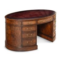 An English Burl Walnut Oval Partners Desk