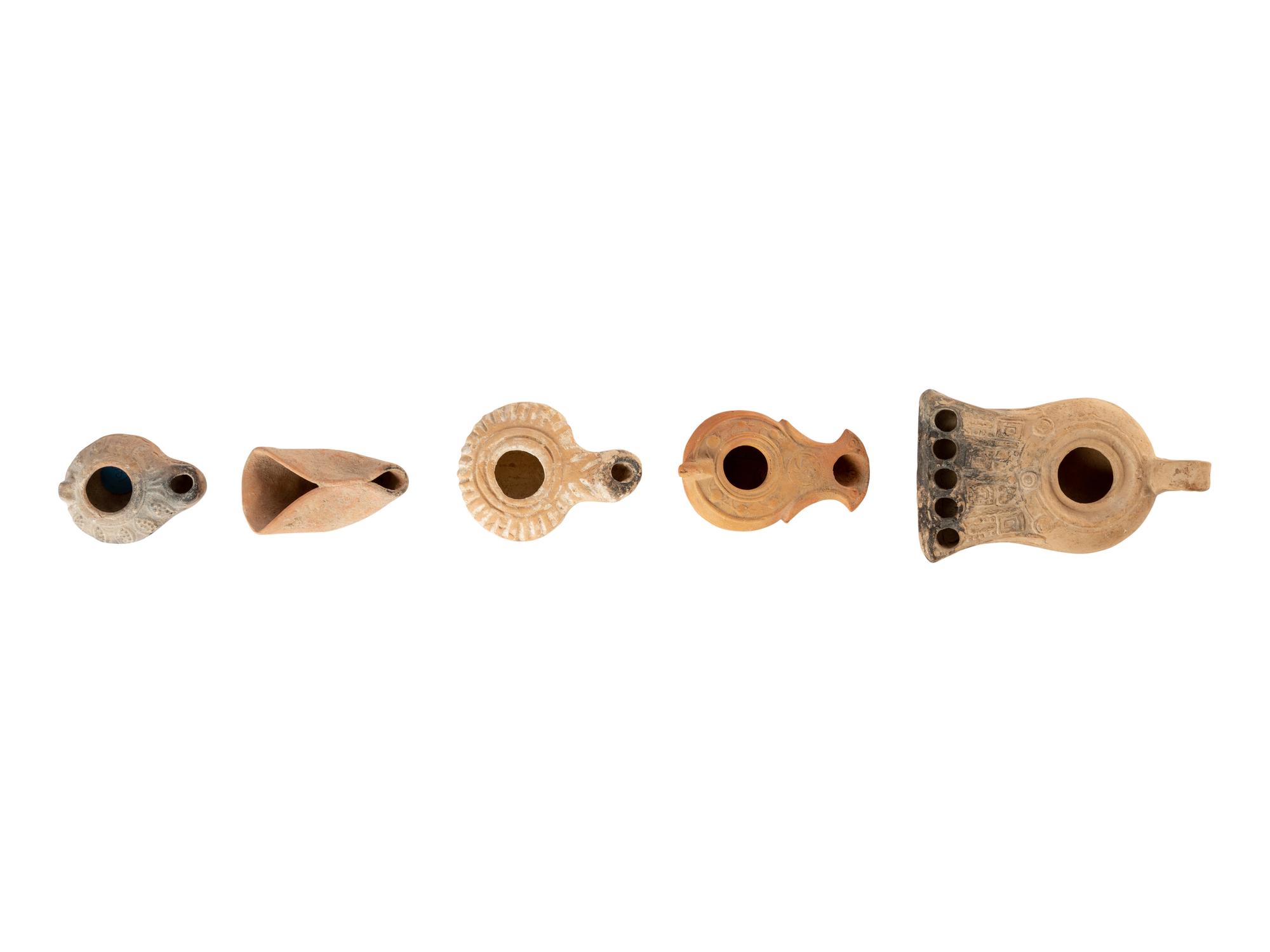 Five Roman and Holy Land Terracotta Oil Lamps
