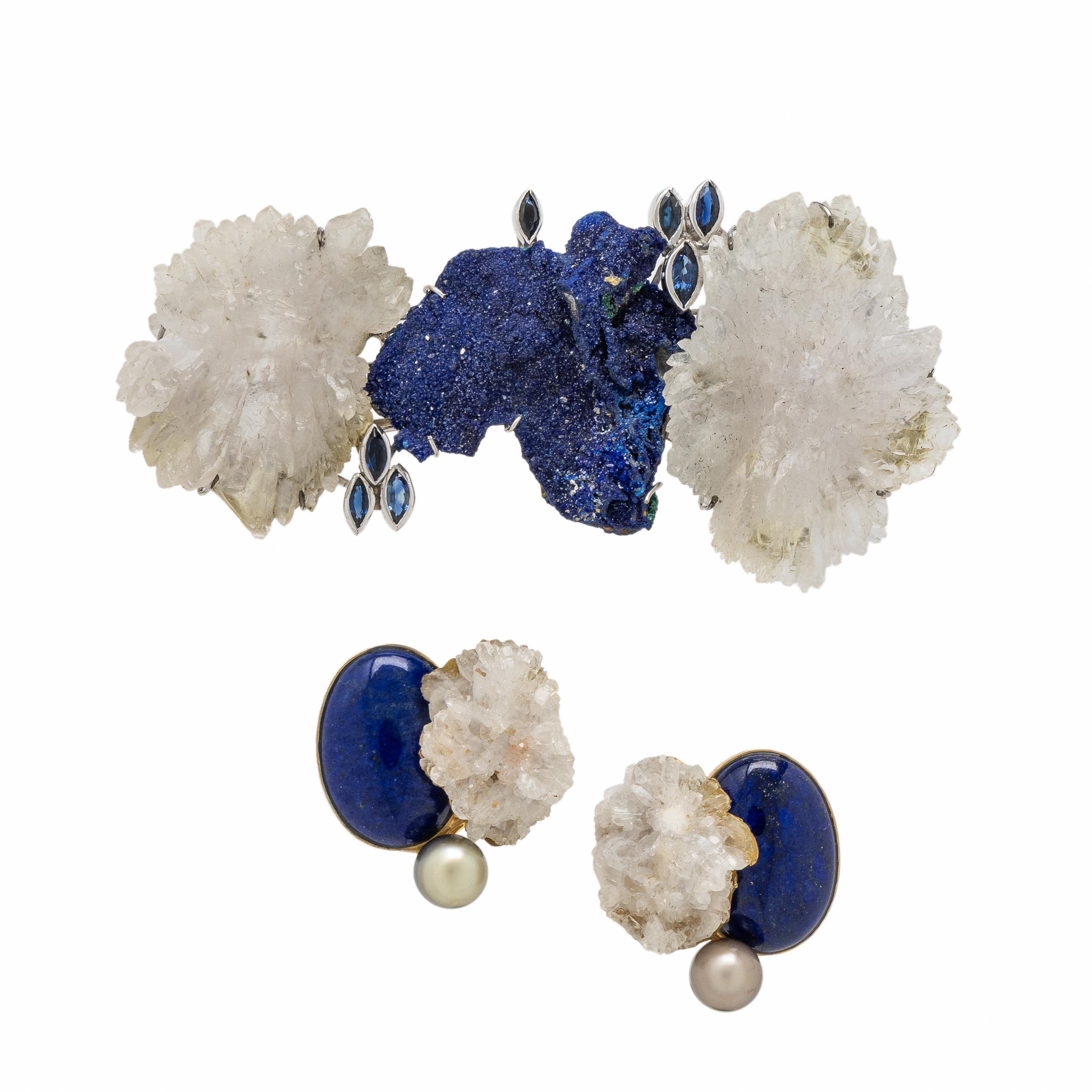 Jean Vendome, Lapis Lazuli, Rock Crystal Quartz, and Sapphire Brooch