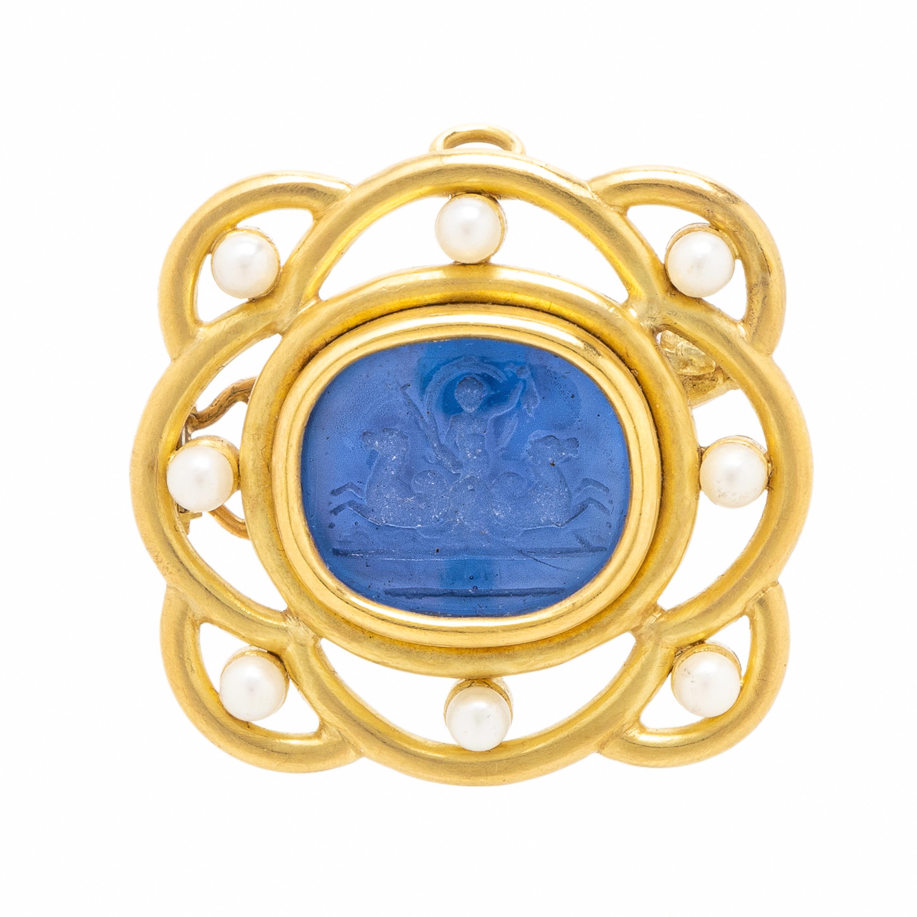 Elizabeth Locke, Venetian Glass Intaglio, Cultured Pearl, and Yellow Gold Brooch