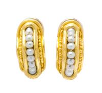 A Pair of 22 Karat Yellow Gold and Cultured Pearl Earclips, Denise Roberge, 14.50 dwts.