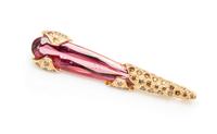 An 18 Karat Yellow Gold, Cuprian Tourmaline and Diamond "Stiletto Series" Pendant, Robert Wander, 3.60 dwts.