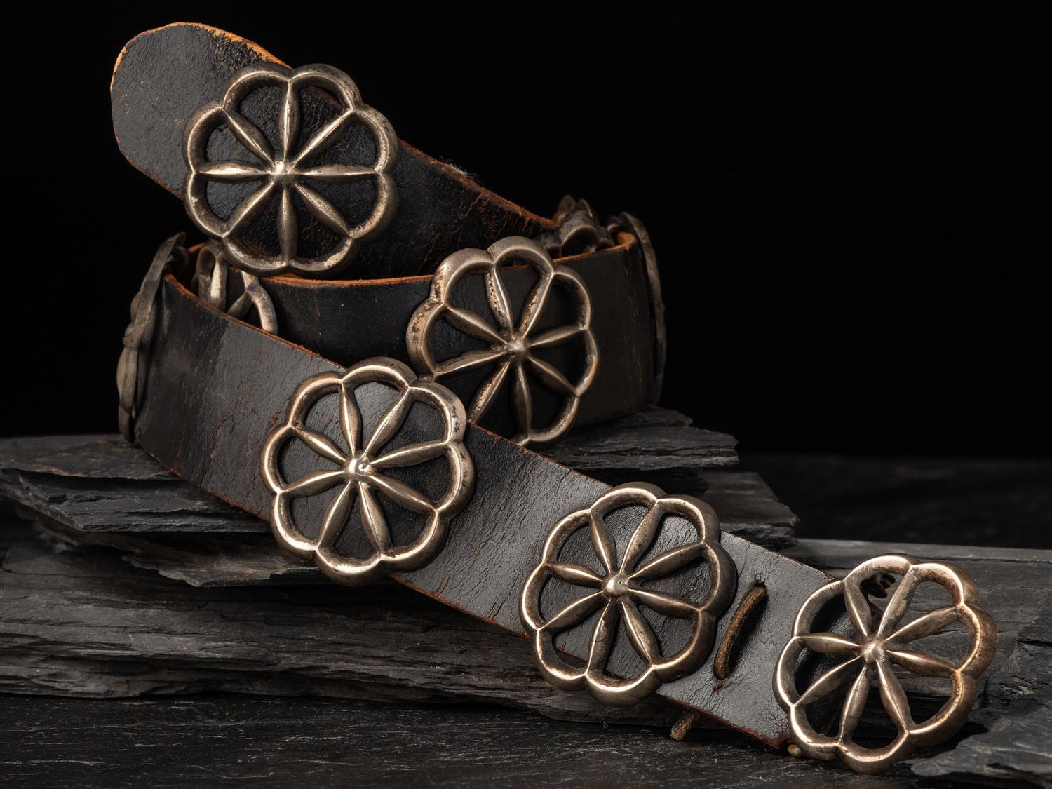 Navajo Sandcast Silver Concha Belt