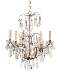 A Brass and Cut Glass Six-Light Chandelier