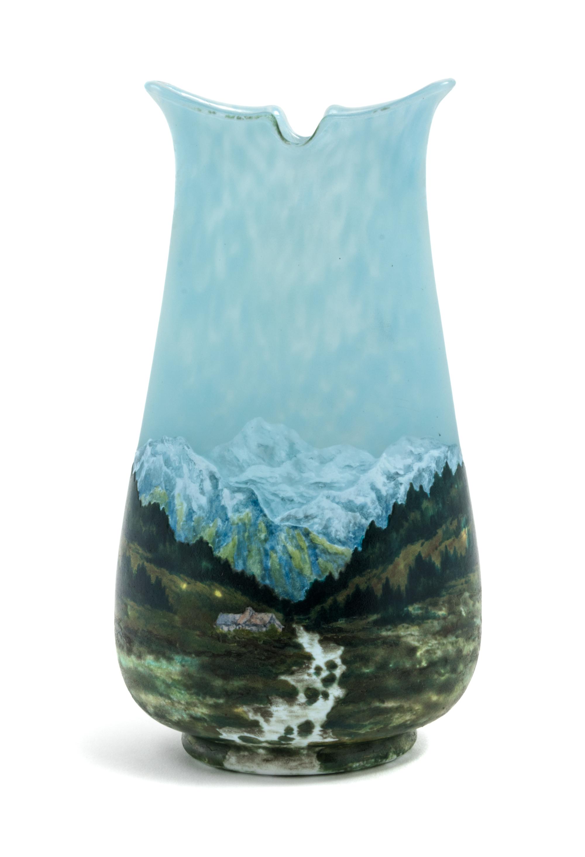 Daum, EARLY 20TH CENTURY, an enameled cameo glass vase, with landscape decoration