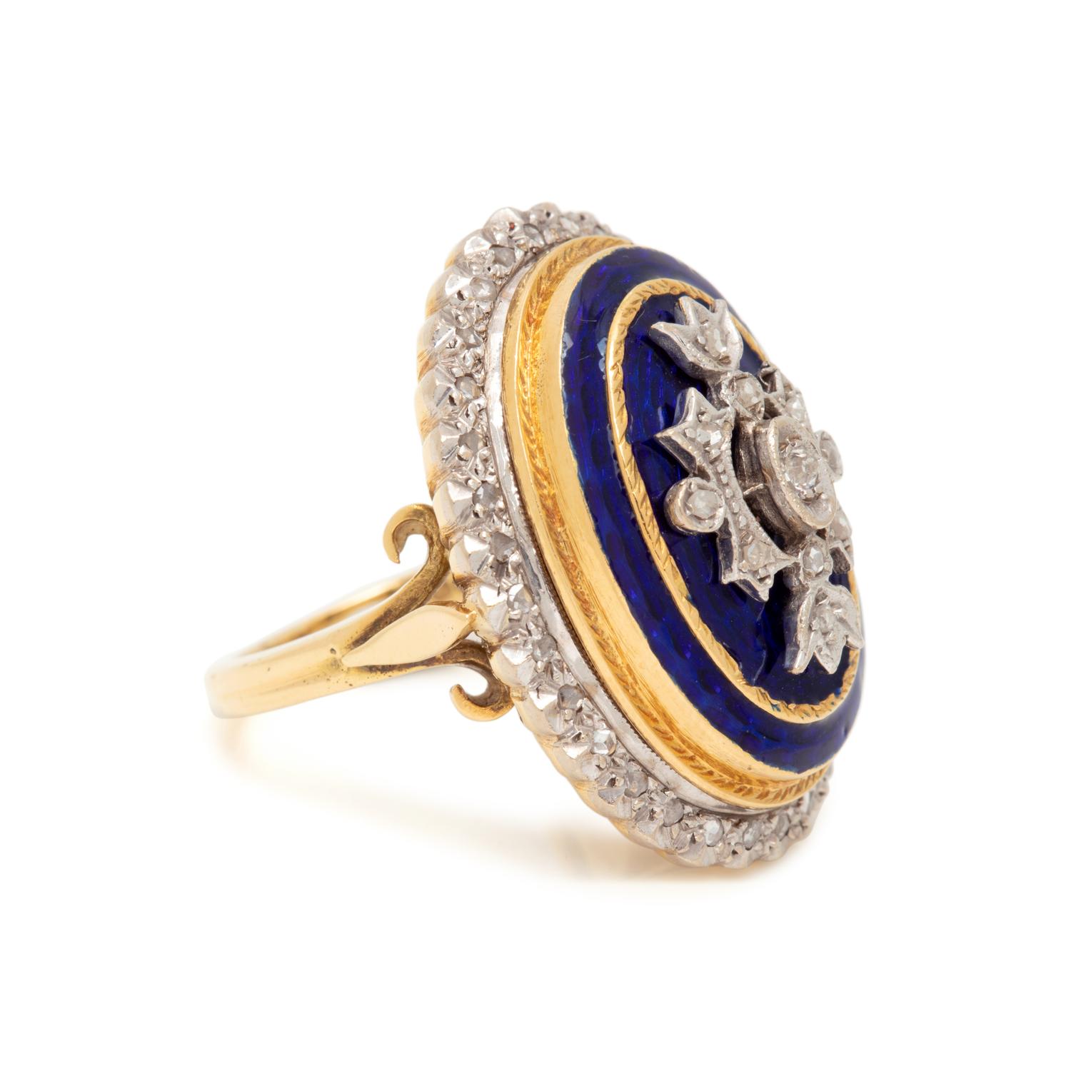 BRITISH, DIAMOND AND ENAMEL RING