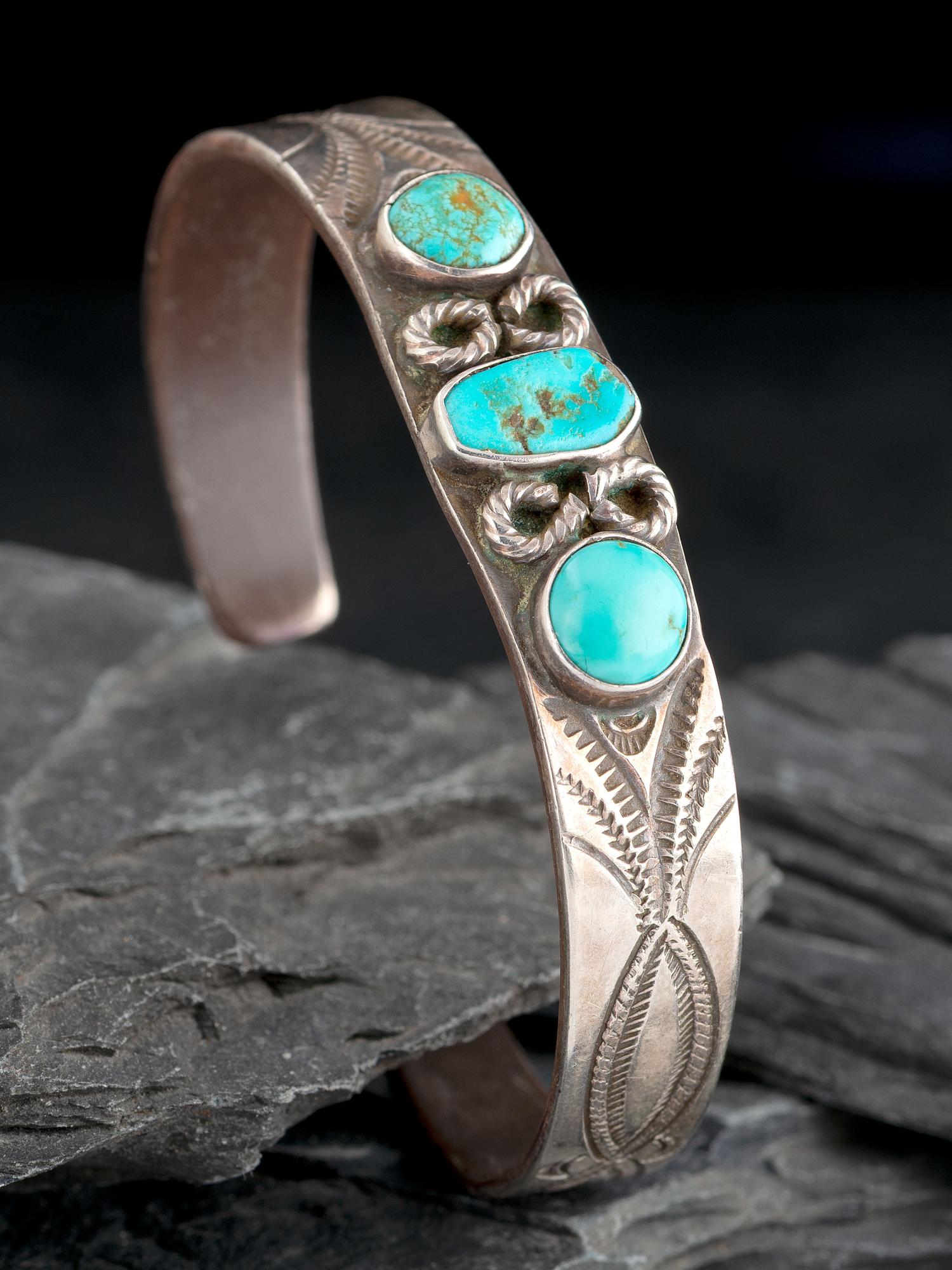 Navajo Ingot and Turquoise Cuff Bracelet