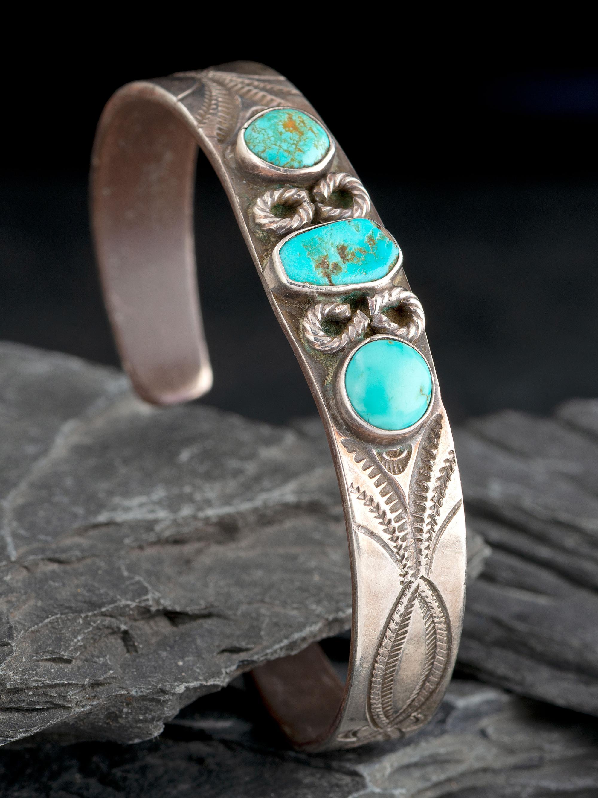 Navajo Ingot and Turquoise Cuff Bracelet