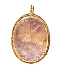 An Early Christian Yellow Gold and Rock Crystal Intaglio Pendant, 9.60 dwts.