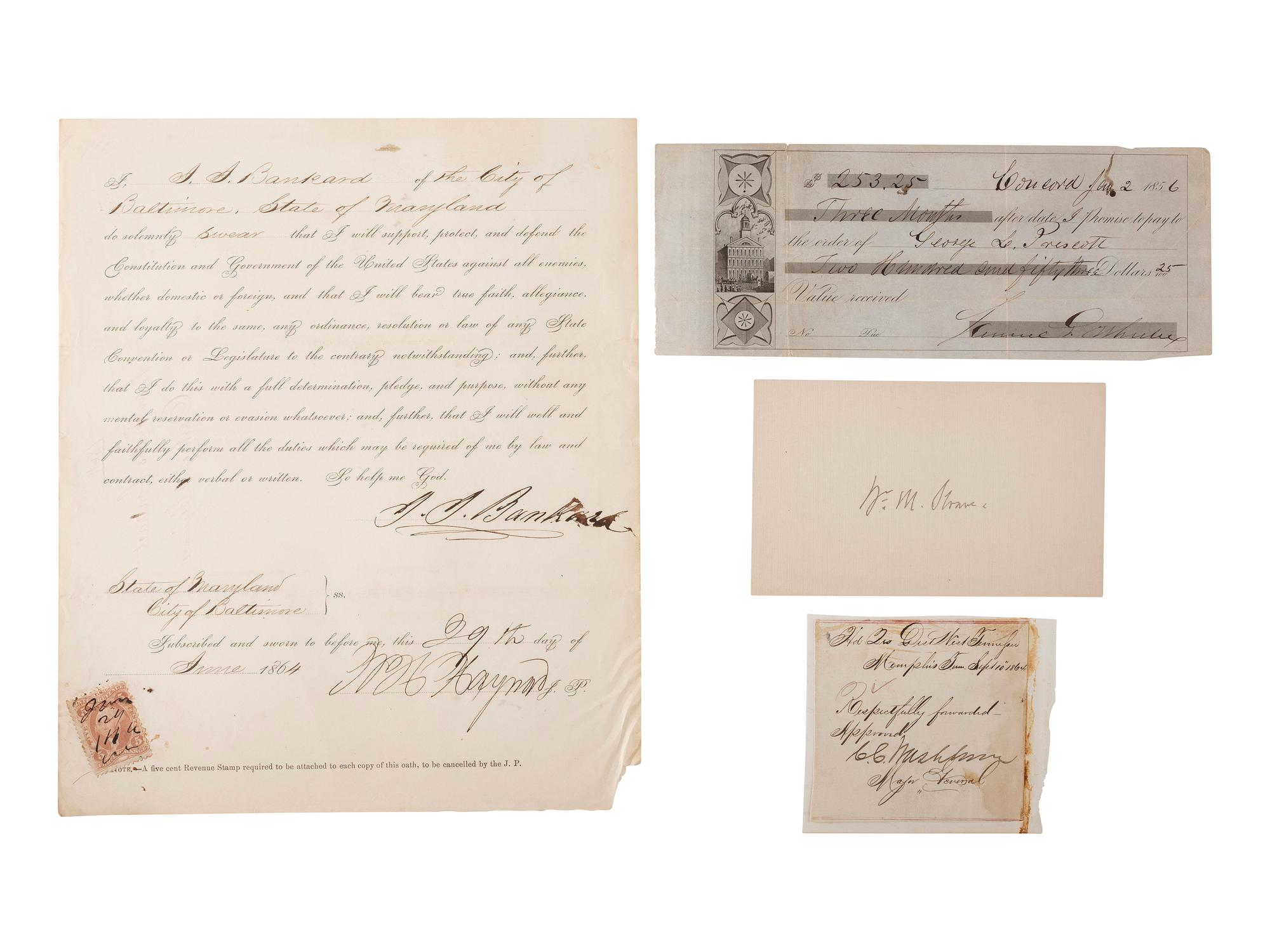 [CIVIL WAR]. Autographs from Civil War soldiers incl. Generals SHERMAN, MCCLELLAN, and BUTLER.