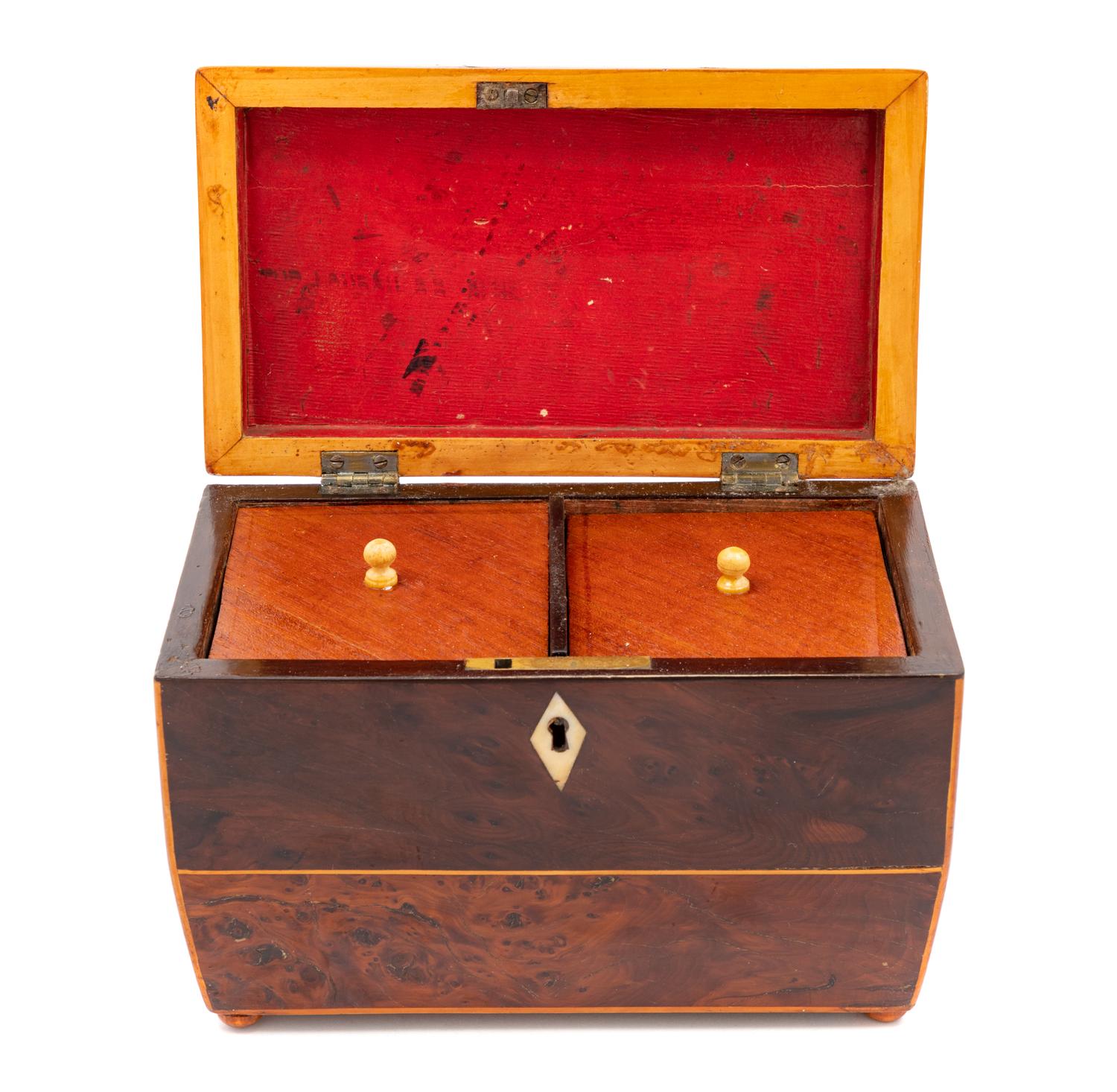 An English Burlwood Tea Caddy
