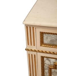 A Louis XVI-Style Painted and Mirrored Marble-Top Dresser