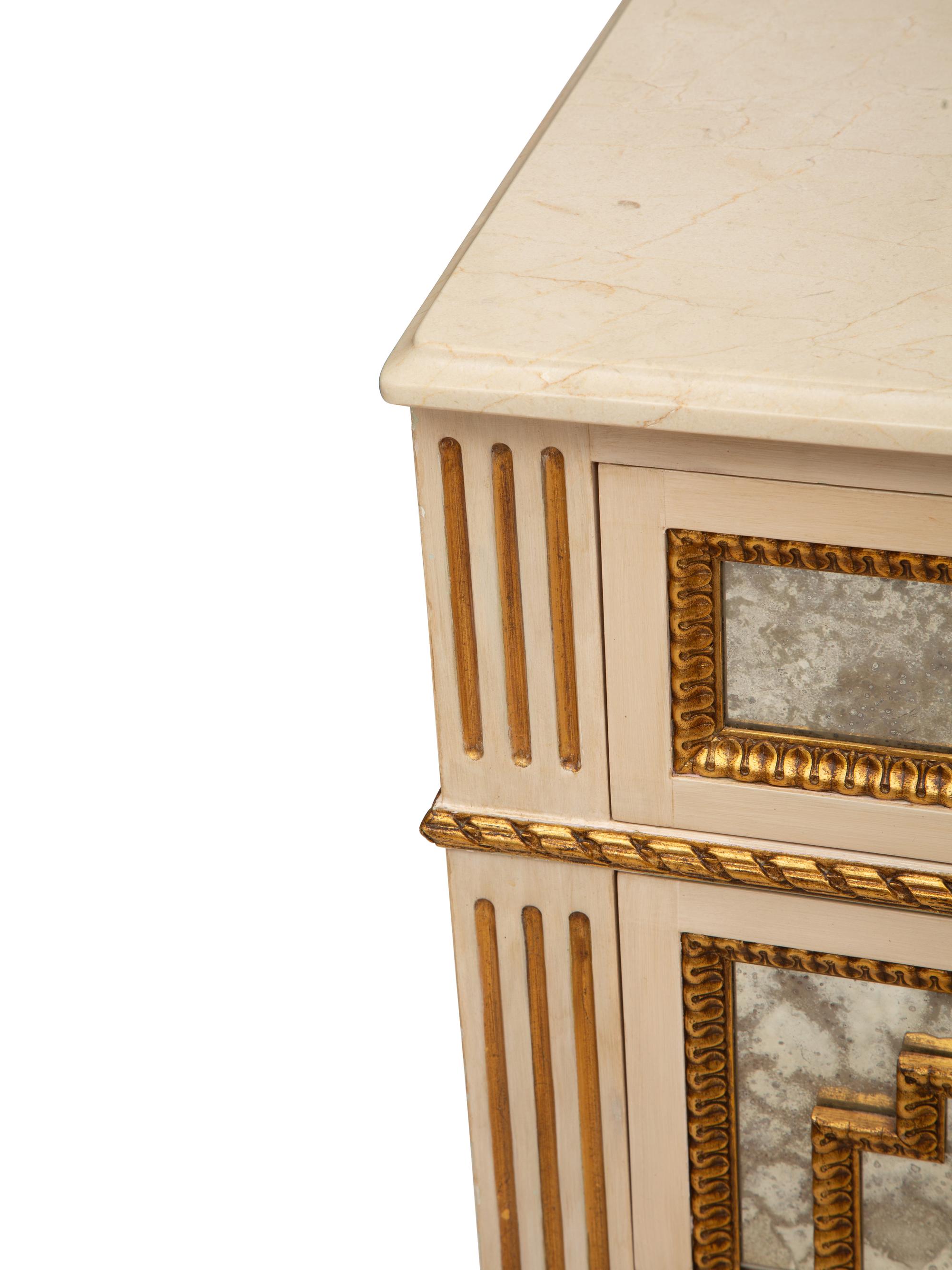 A Louis XVI-Style Painted and Mirrored Marble-Top Dresser