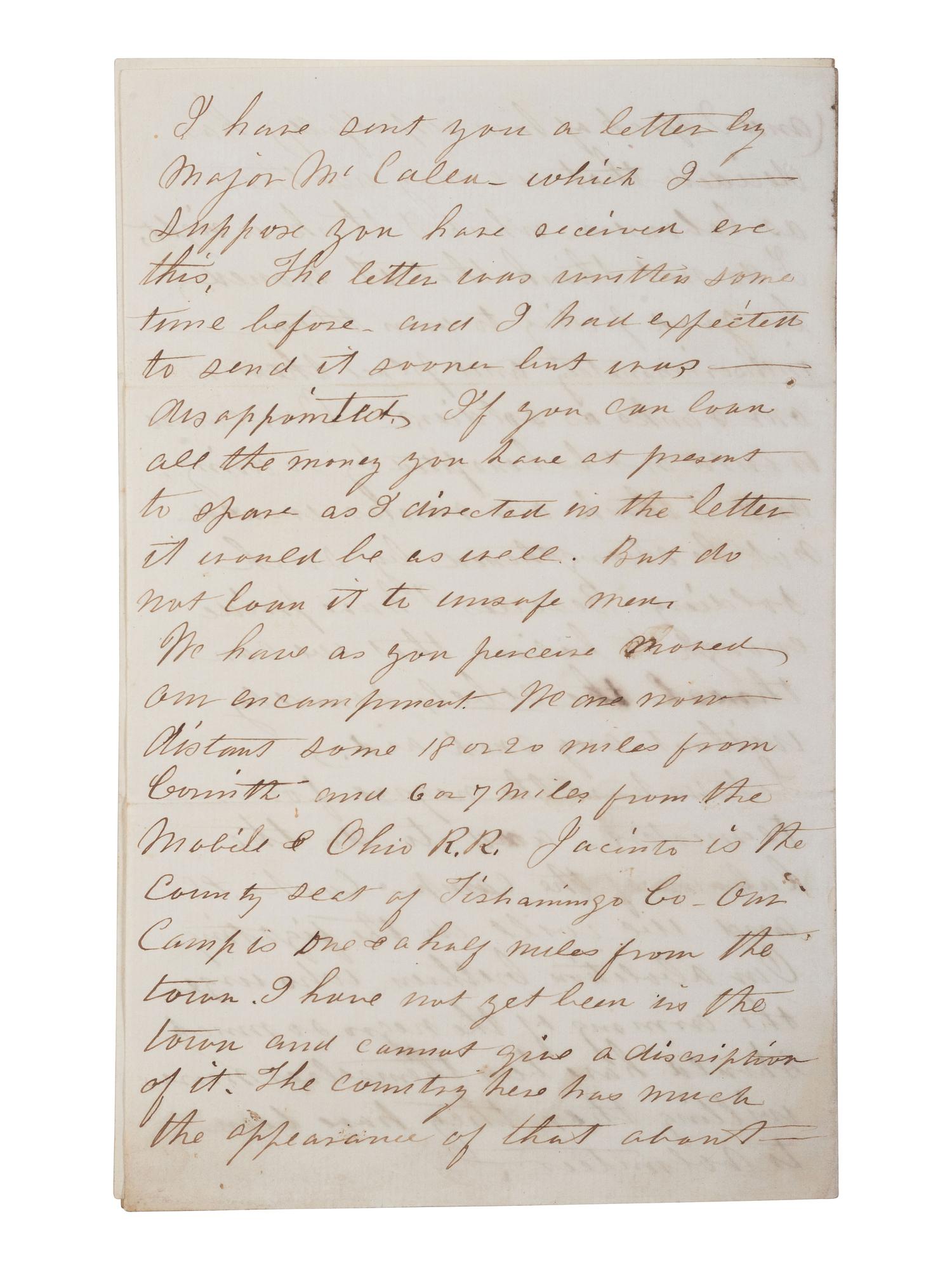 [CIVIL WAR]. 3 war-date letters, highlighted by ALS from Captain William H. Silsby, 10th Iowa Infantry, discussing the arming of formerly enslaved African Americans. Camp near Jacinto, MS, 17 August 1862.