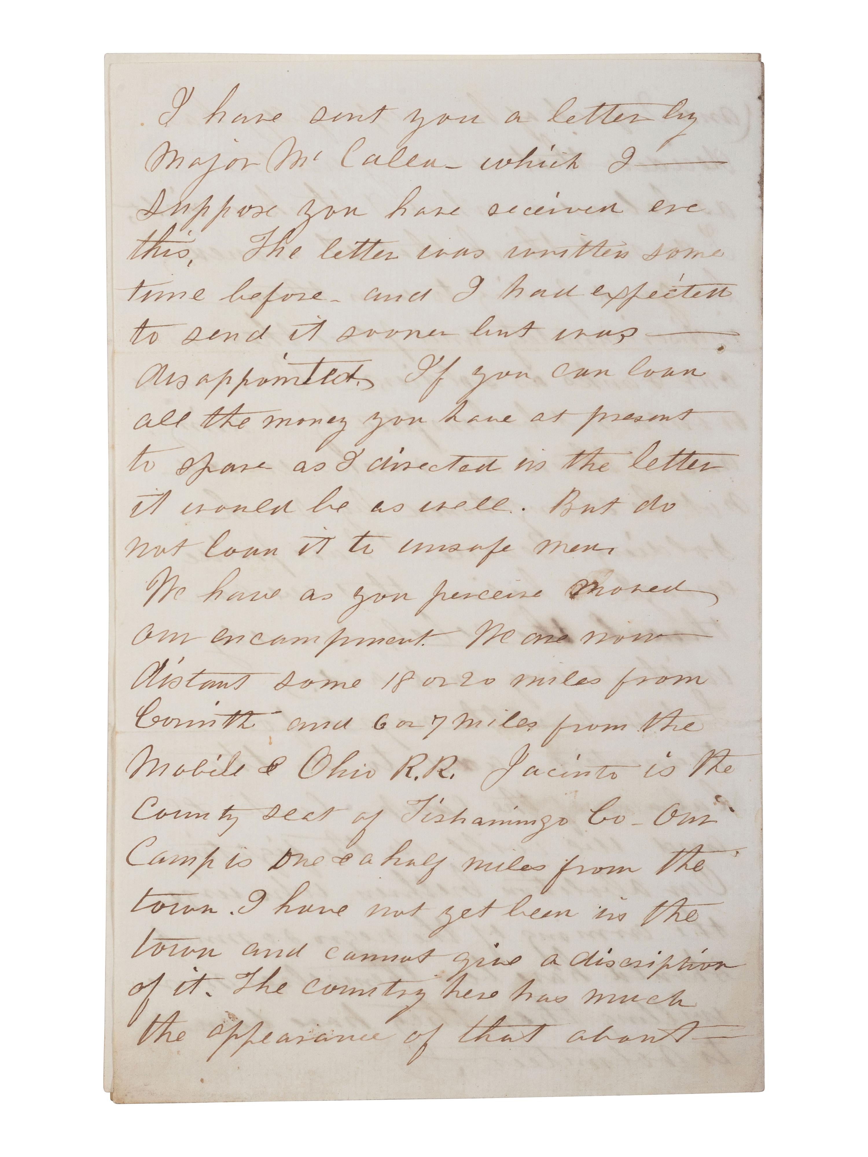 [CIVIL WAR]. 3 war-date letters, highlighted by ALS from Captain William H. Silsby, 10th Iowa Infantry, discussing the arming of formerly enslaved African Americans. Camp near Jacinto, MS, 17 August 1862.