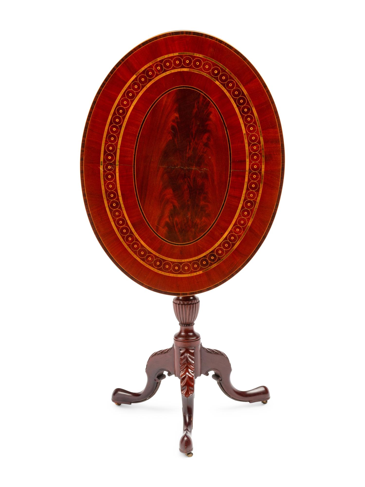 A George III Style Marquetry and Mahogany Tea Table