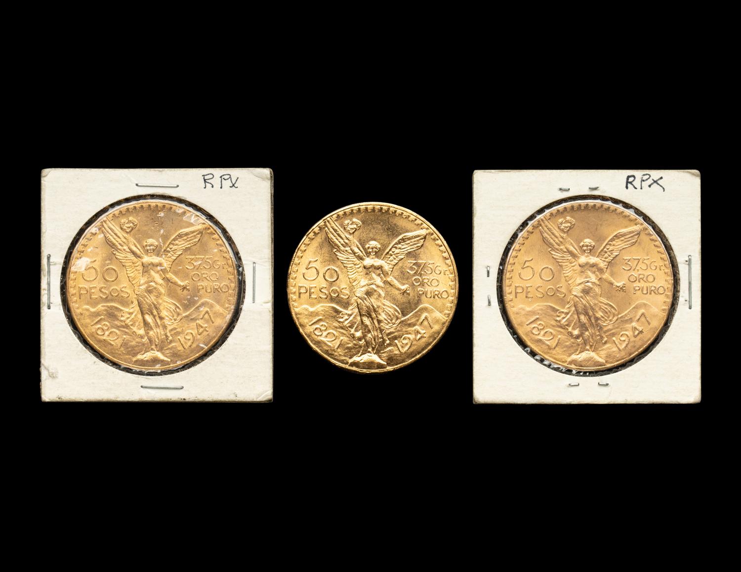 [MEXICO] Three 1947 50 Peso Gold Coins
