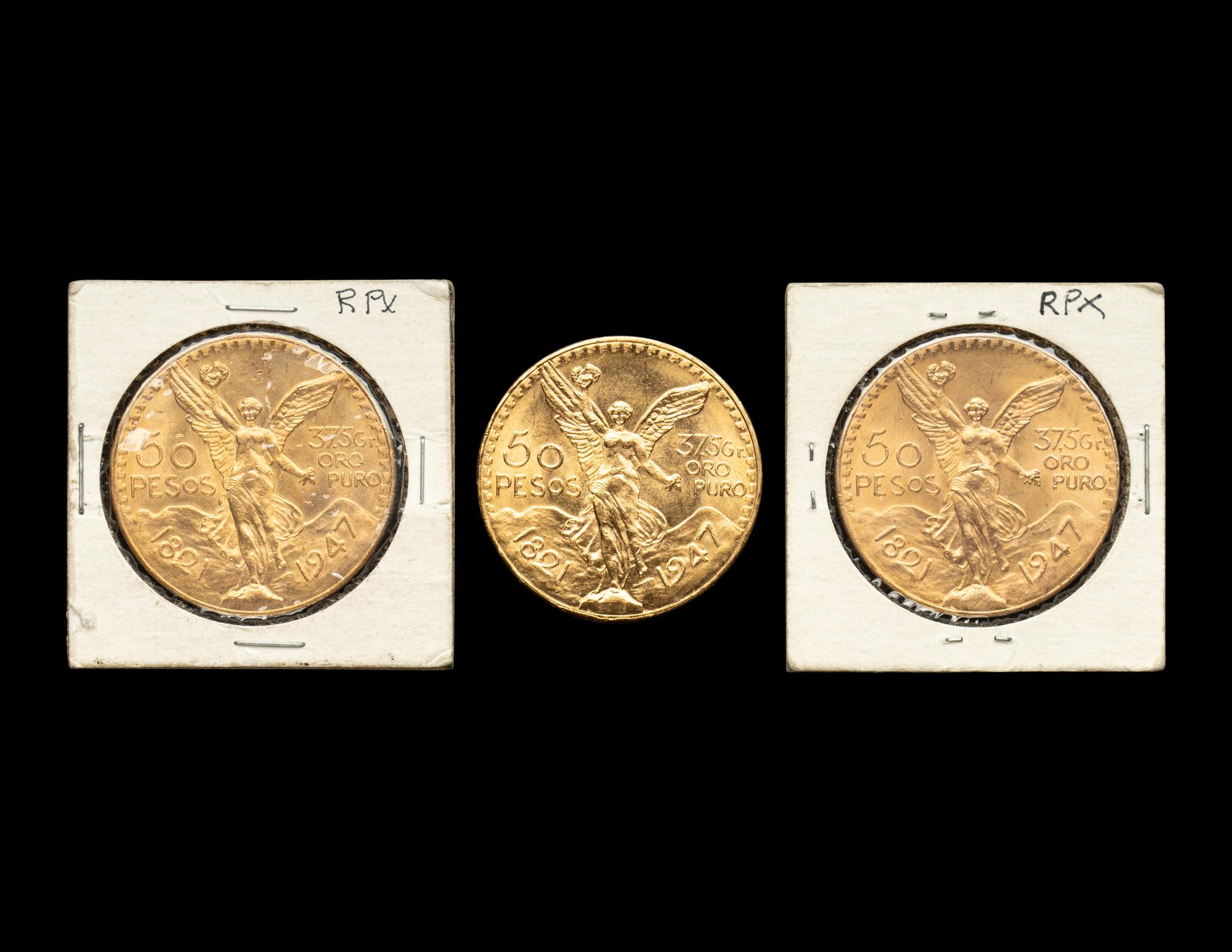 [MEXICO] Three 1947 50 Peso Gold Coins