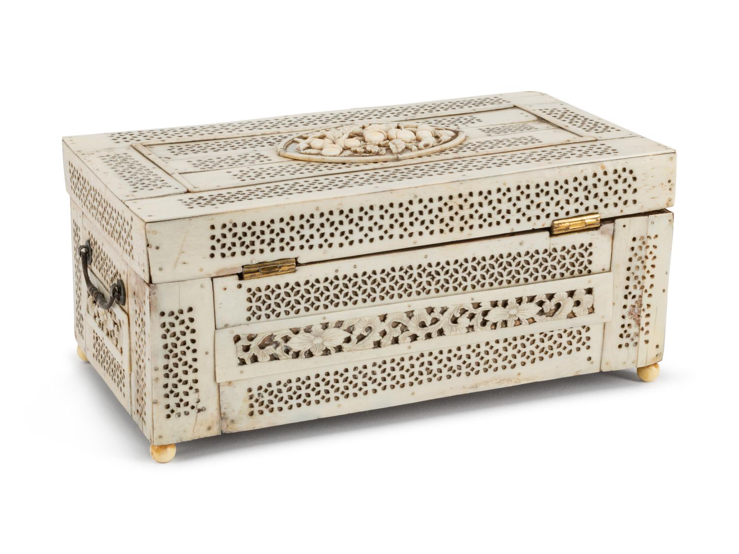 An Anglo-Indian Pierce-Carved Bone Casket — 19TH CENTURY
