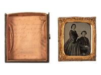 [CIVIL WAR]. Sixth plate ruby ambrotype of infantry sergeant and wife with inscription. [New London], [CT?]: [April 1862].