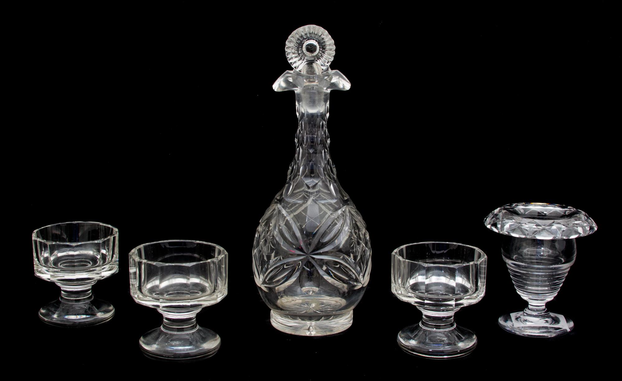 Five Cut Glass Table Articles Height of tallest 10 1/4 inches.